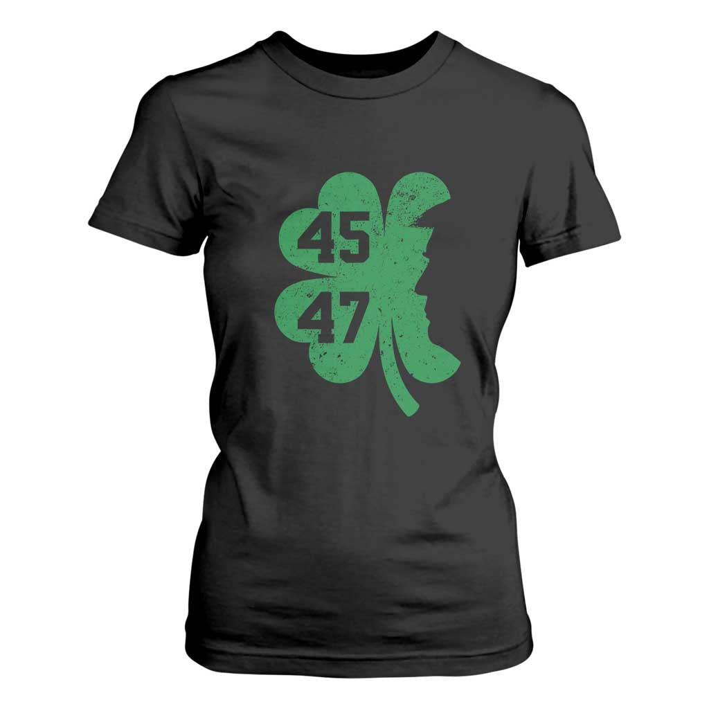 Funny St Patrick's Day Trump 45 47 T Shirt For Women US President Lucky Shamrock TS02 Black Print Your Wear