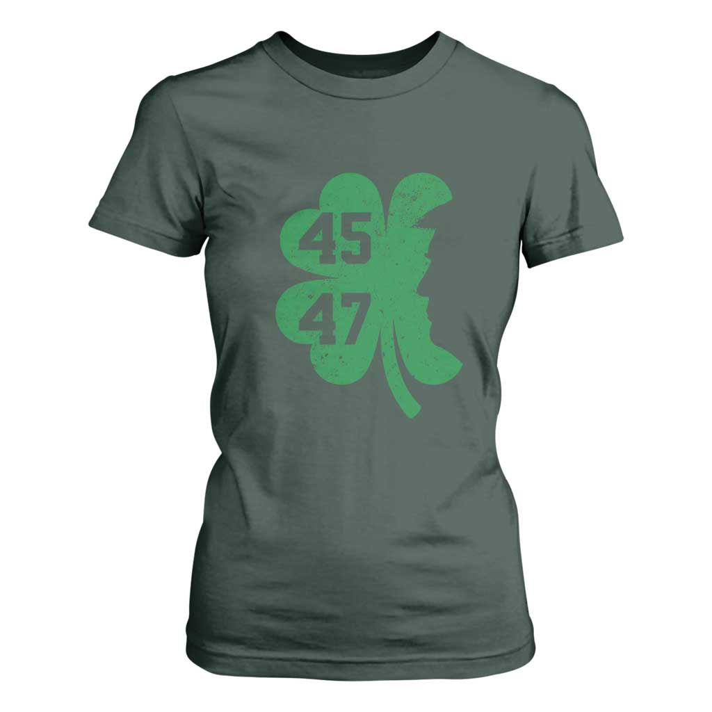 Funny St Patrick's Day Trump 45 47 T Shirt For Women US President Lucky Shamrock TS02 Dark Forest Green Print Your Wear
