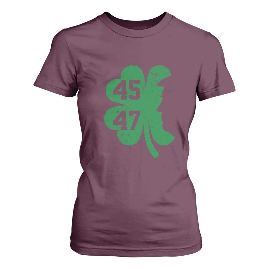 Funny St Patrick's Day Trump 45 47 T Shirt For Women US President Lucky Shamrock TS02 Maroon Print Your Wear