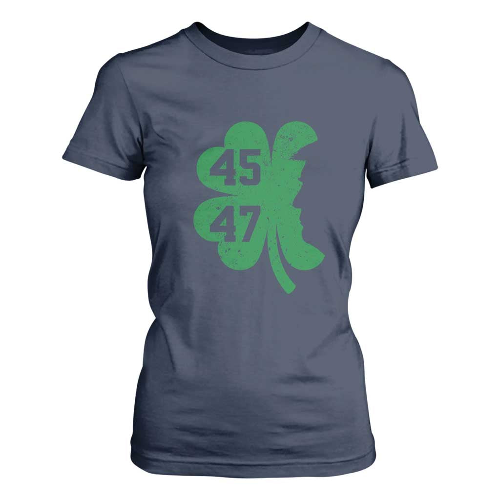 Funny St Patrick's Day Trump 45 47 T Shirt For Women US President Lucky Shamrock TS02 Navy Print Your Wear