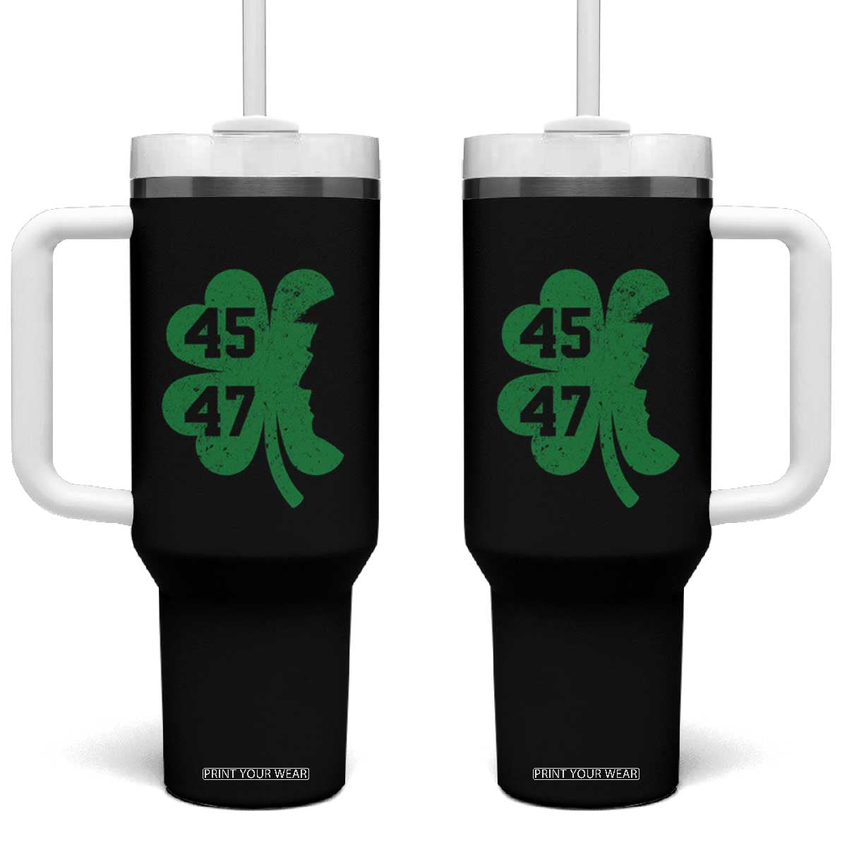 Funny St Patrick's Day Trump 45 47 Tumbler With Handle US President Lucky Shamrock TS02 One Size: 40 oz Black Print Your Wear