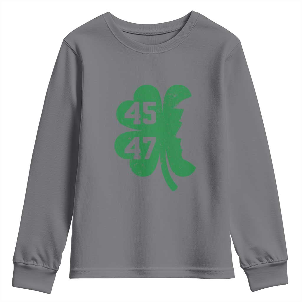 Funny St Patrick's Day Trump 45 47 Youth Sweatshirt US President Lucky Shamrock TS02 Charcoal Print Your Wear