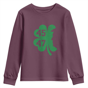 Funny St Patrick's Day Trump 45 47 Youth Sweatshirt US President Lucky Shamrock TS02 Maroon Print Your Wear