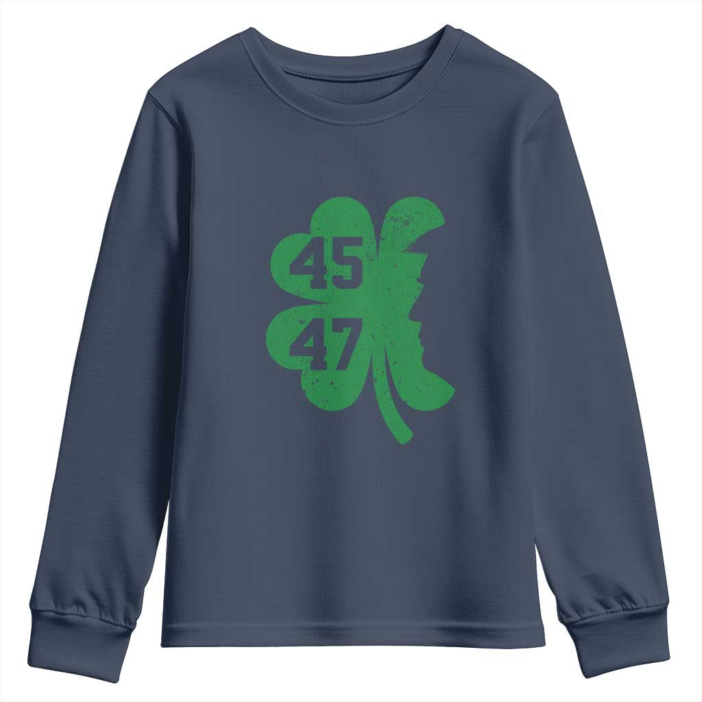 Funny St Patrick's Day Trump 45 47 Youth Sweatshirt US President Lucky Shamrock TS02 Navy Print Your Wear