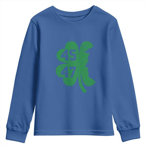 Funny St Patrick's Day Trump 45 47 Youth Sweatshirt US President Lucky Shamrock TS02 Royal Blue Print Your Wear
