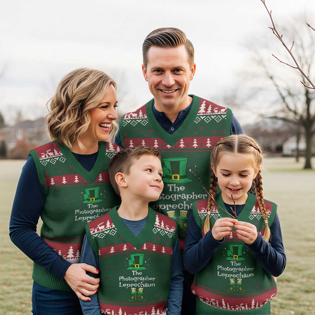 The Photographer Leprechaun Matching Group V-Neck Knit Sweater Vest Festive St Patricks Day Squad Photographers TS02 Red Green Print Your Wear