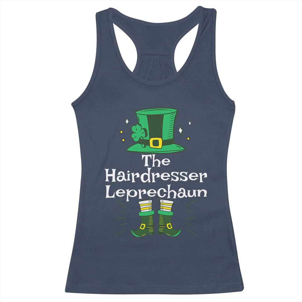 The Hairdresser Leprechaun Matching Group Racerback Tank Top Festive St Patricks Day Squad Hairdressers TS02 Navy Print Your Wear