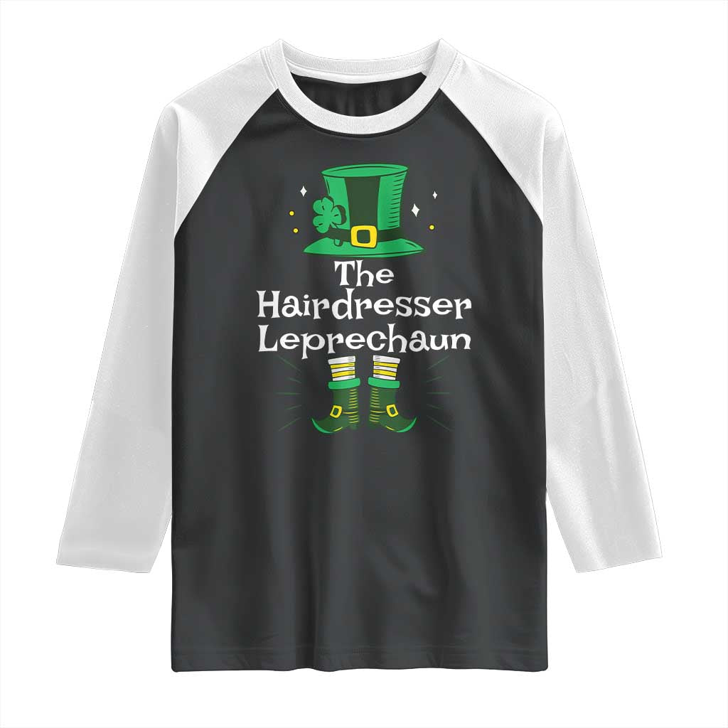 The Hairdresser Leprechaun Matching Group Raglan Shirt Festive St Patricks Day Squad Hairdressers TS02 Black White Print Your Wear