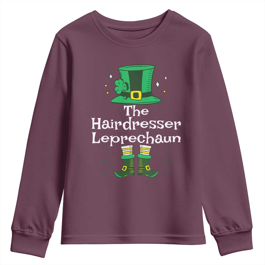 The Hairdresser Leprechaun Matching Group Youth Sweatshirt Festive St Patricks Day Squad Hairdressers TS02 Maroon Print Your Wear