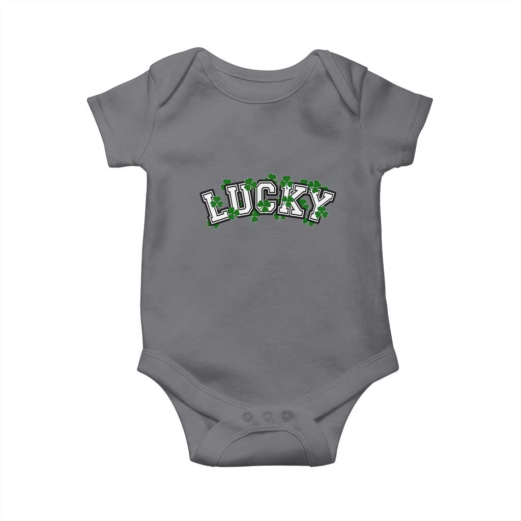 St Patricks Day Lucky Shamrock Baby Onesie Vintage Minimalist TS02 Charcoal Print Your Wear