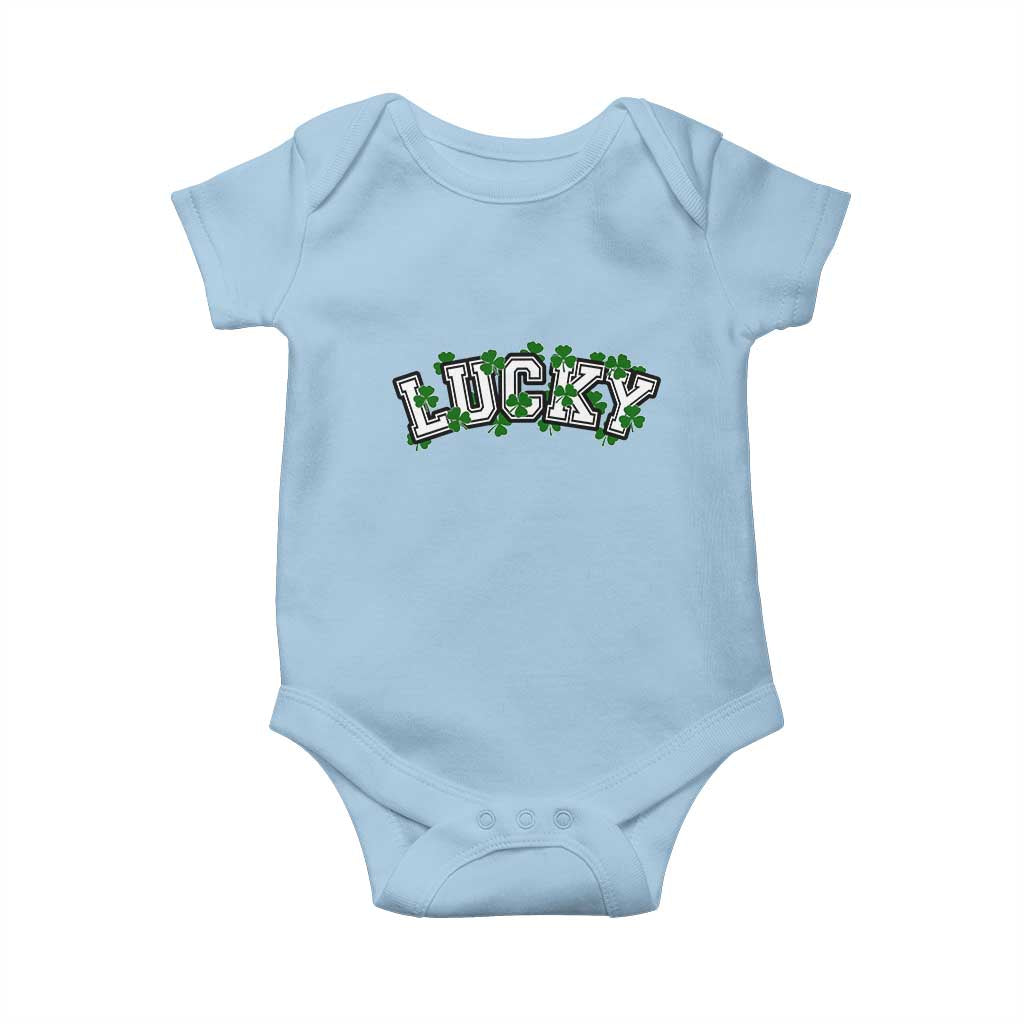 St Patricks Day Lucky Shamrock Baby Onesie Vintage Minimalist TS02 Light Blue Print Your Wear