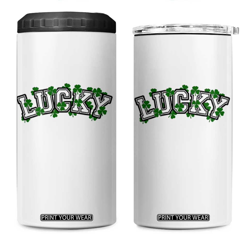 St Patricks Day Lucky Shamrock 4 in 1 Can Cooler Tumbler Vintage Minimalist TS02 One Size: 16 oz White Print Your Wear