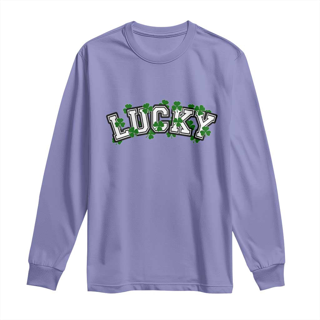 St Patricks Day Lucky Shamrock Long Sleeve Shirt Vintage Minimalist TS02 Violet Print Your Wear