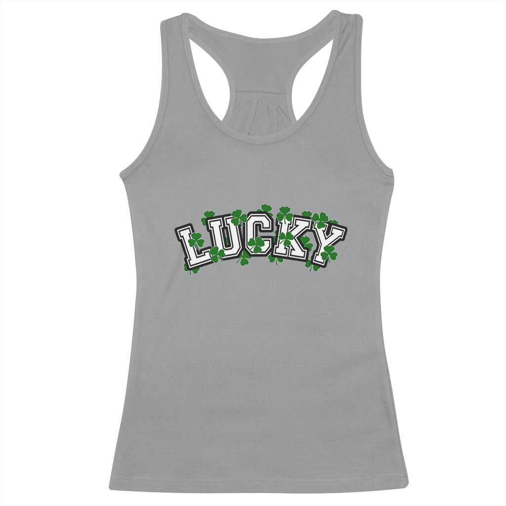 St Patricks Day Lucky Shamrock Racerback Tank Top Vintage Minimalist TS02 Sport Gray Print Your Wear