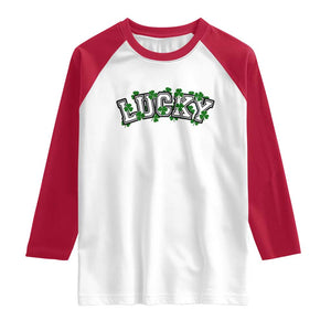 St Patricks Day Lucky Shamrock Raglan Shirt Vintage Minimalist TS02 White Red Print Your Wear