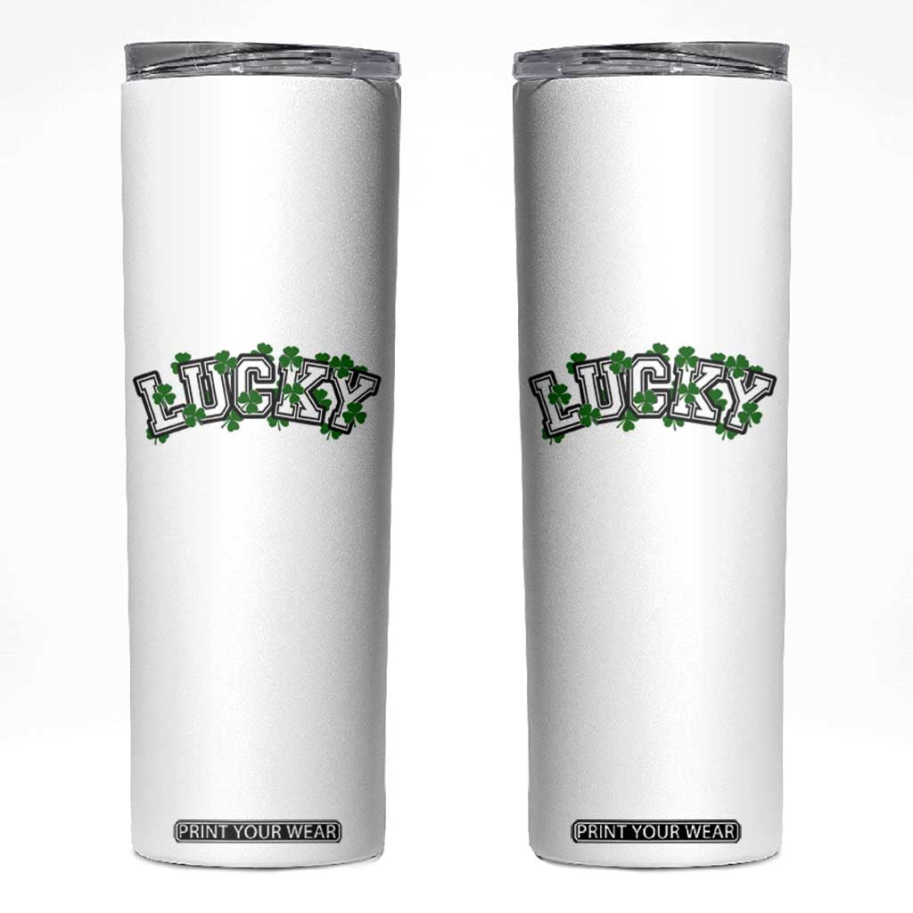 St Patricks Day Lucky Shamrock Skinny Tumbler Vintage Minimalist TS02 White Print Your Wear