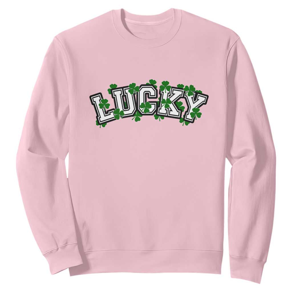 St Patricks Day Lucky Shamrock Sweatshirt Vintage Minimalist TS02 Light Pink Print Your Wear