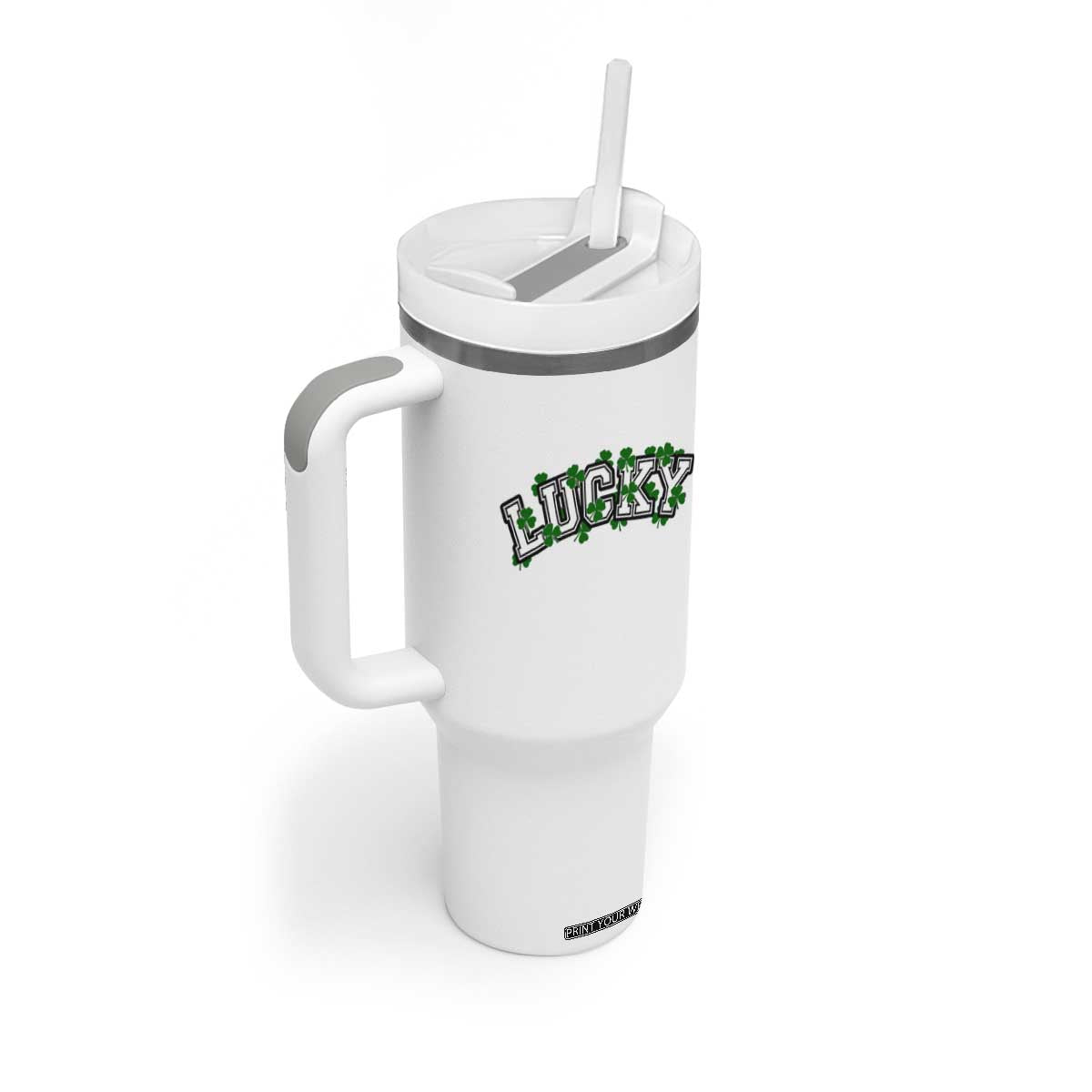 St Patricks Day Lucky Shamrock Tumbler With Handle Vintage Minimalist TS02 Print Your Wear