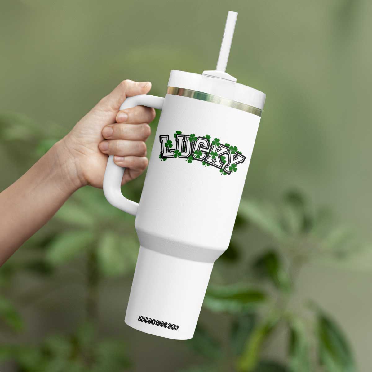 St Patricks Day Lucky Shamrock Tumbler With Handle Vintage Minimalist TS02 Print Your Wear
