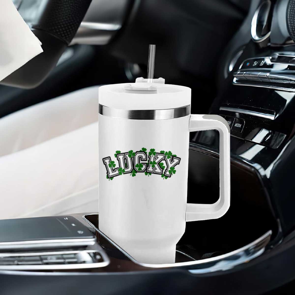St Patricks Day Lucky Shamrock Tumbler With Handle Vintage Minimalist TS02 Print Your Wear