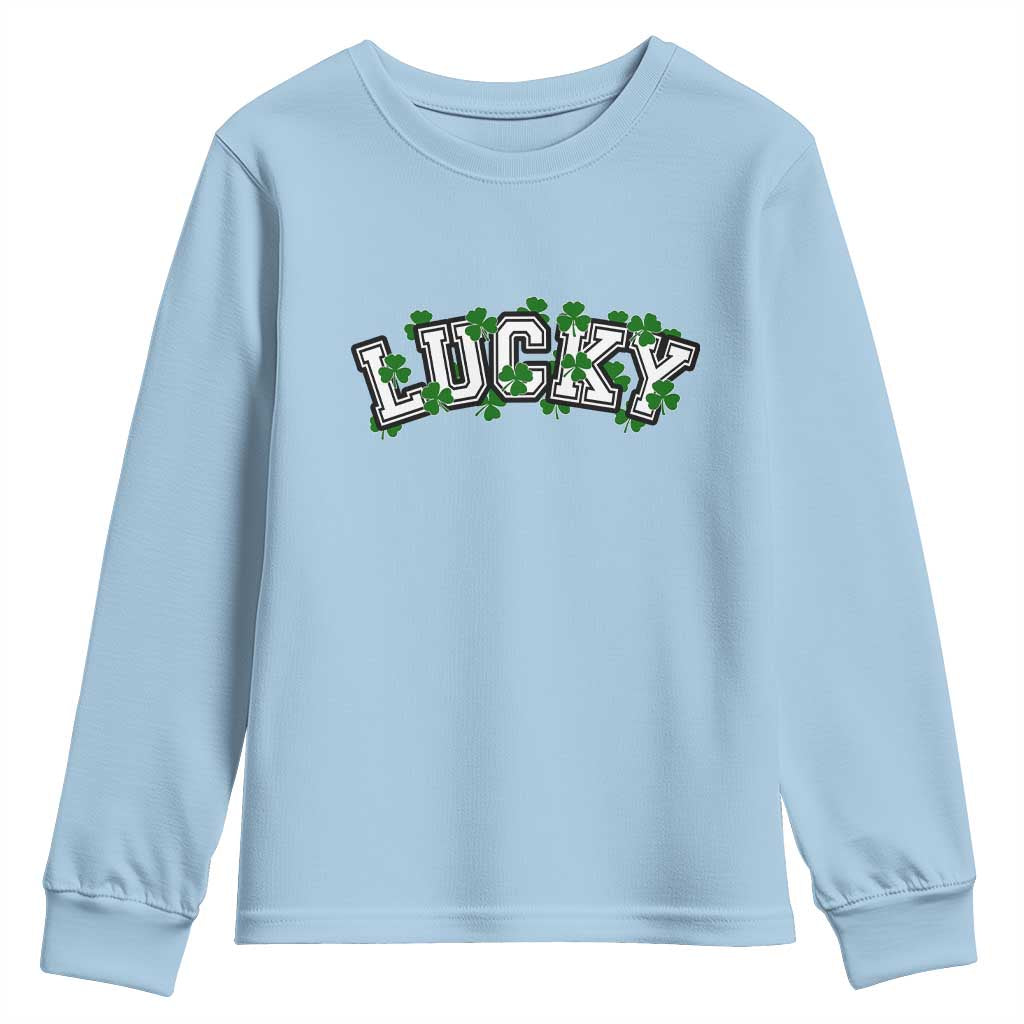 St Patricks Day Lucky Shamrock Youth Sweatshirt Vintage Minimalist TS02 Light Blue Print Your Wear
