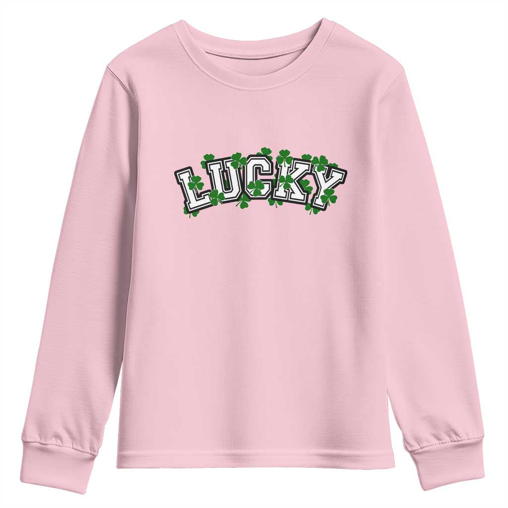 St Patricks Day Lucky Shamrock Youth Sweatshirt Vintage Minimalist TS02 Light Pink Print Your Wear