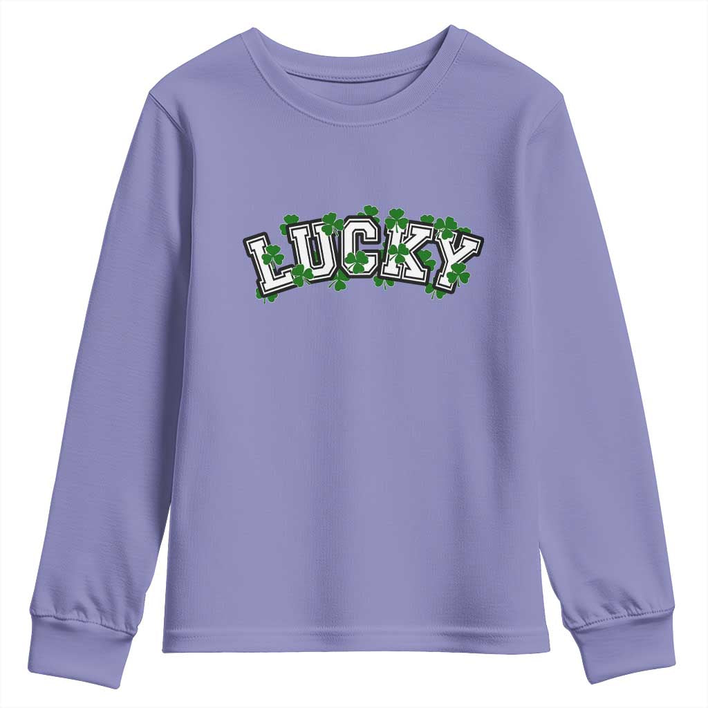 St Patricks Day Lucky Shamrock Youth Sweatshirt Vintage Minimalist TS02 Violet Print Your Wear