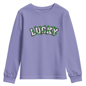 St Patricks Day Lucky Shamrock Youth Sweatshirt Vintage Minimalist TS02 Violet Print Your Wear