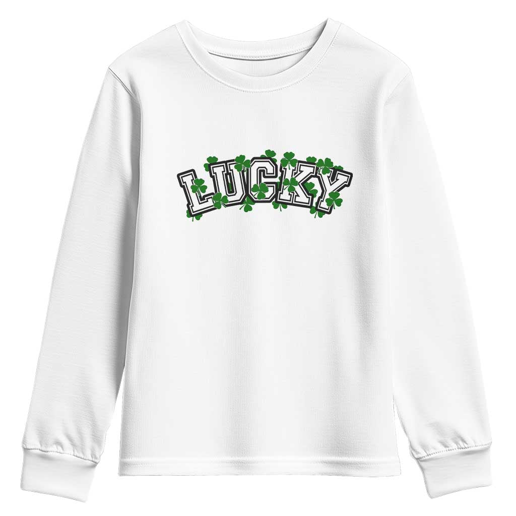 St Patricks Day Lucky Shamrock Youth Sweatshirt Vintage Minimalist TS02 White Print Your Wear