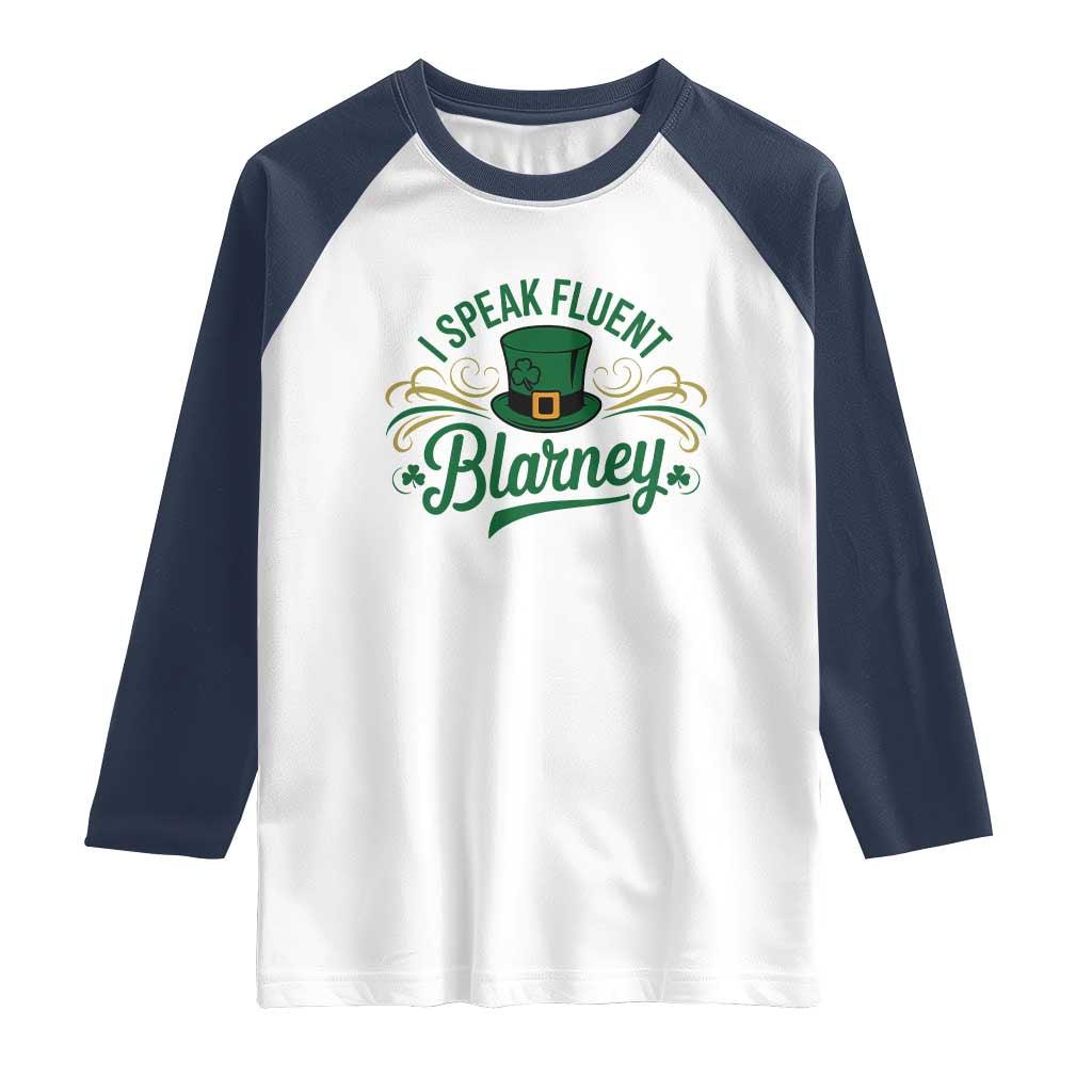 I Speak The Blarney Raglan Shirt Funny Irish St. Patricks Day TS02 White Navy Print Your Wear