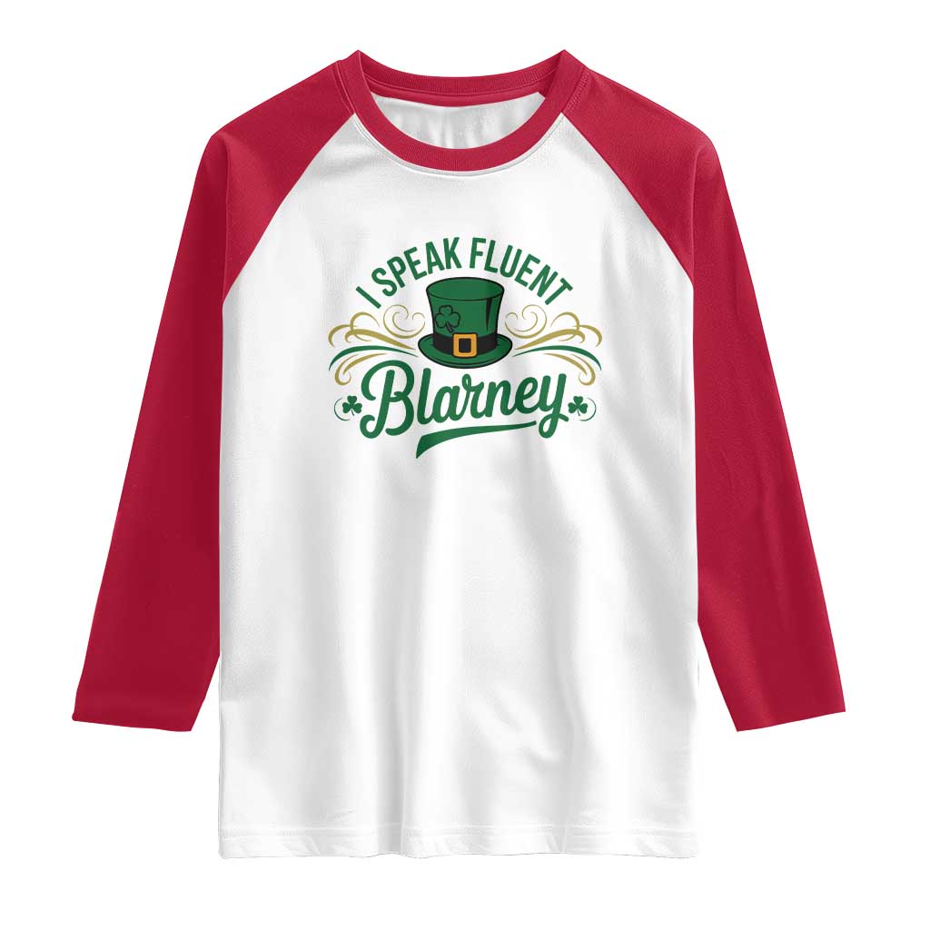 I Speak The Blarney Raglan Shirt Funny Irish St. Patricks Day TS02 White Red Print Your Wear