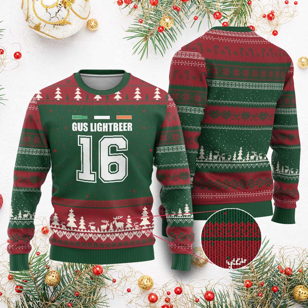 Funny Gus Lightbeer 16 Ugly Christmas Sweater Ireland Irish Name St. Patricks Day Drinking Pub TS02 Red Green Print Your Wear