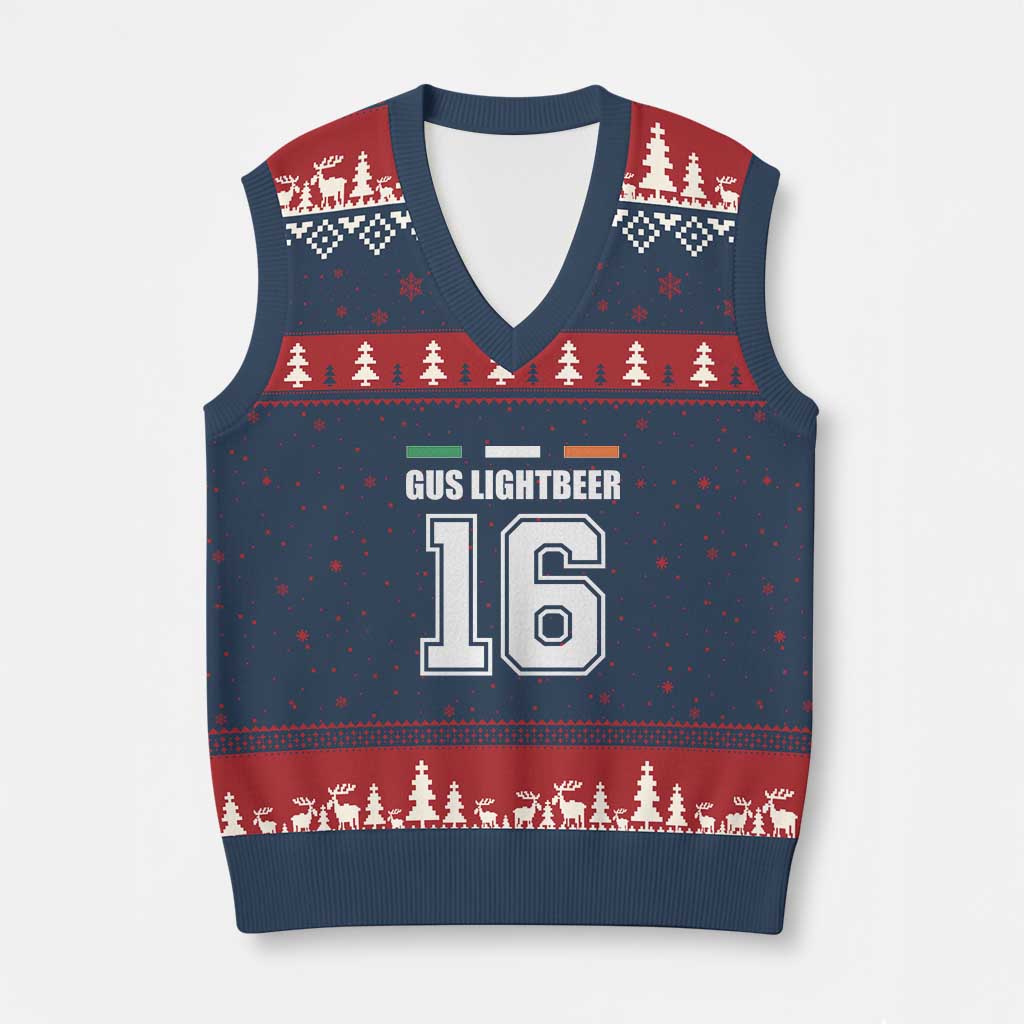 Funny Gus Lightbeer 16 V-Neck Knit Sweater Vest Ireland Irish Name St. Patricks Day Drinking Pub TS02 Navy Red Print Your Wear