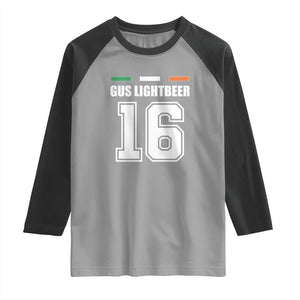Funny Gus Lightbeer 16 Raglan Shirt Ireland Irish Name St. Patricks Day Drinking Pub TS02 Sport Gray Black Print Your Wear