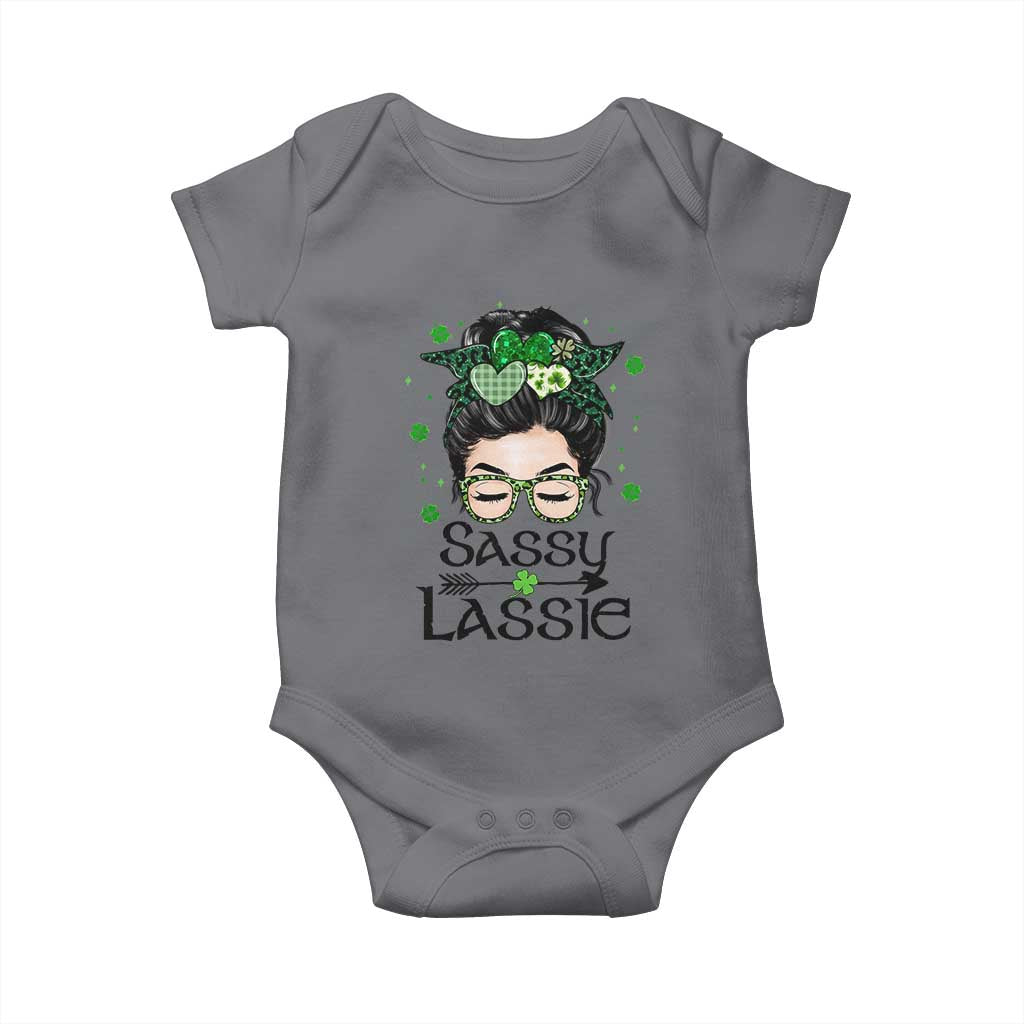 Lucky Sassy Lassie Messy Bun Baby Onesie Funny St Patricks Day TS02 Charcoal Print Your Wear