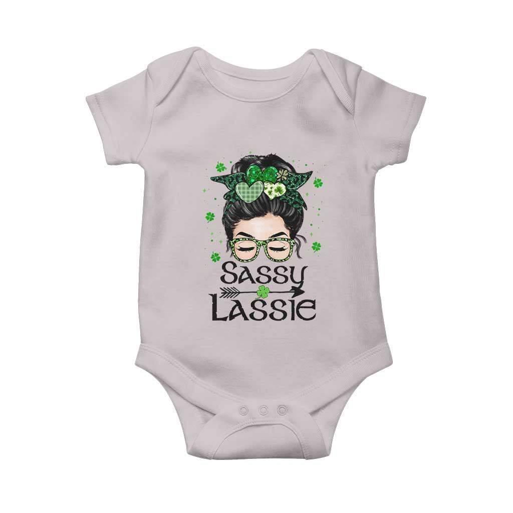 Lucky Sassy Lassie Messy Bun Baby Onesie Funny St Patricks Day TS02 Ice Gray Print Your Wear