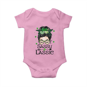 Lucky Sassy Lassie Messy Bun Baby Onesie Funny St Patricks Day TS02 Light Pink Print Your Wear