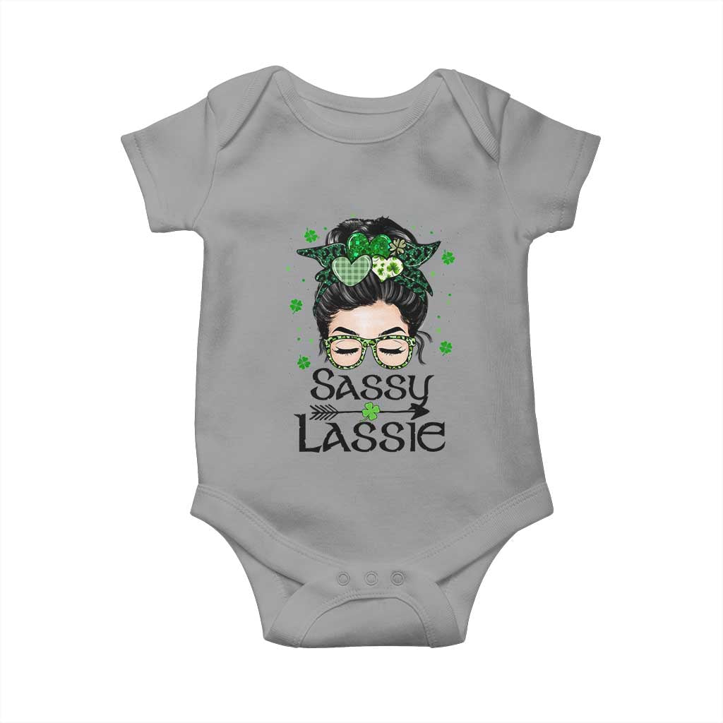 Lucky Sassy Lassie Messy Bun Baby Onesie Funny St Patricks Day TS02 Sport Gray Print Your Wear