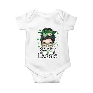 Lucky Sassy Lassie Messy Bun Baby Onesie Funny St Patricks Day TS02 White Print Your Wear