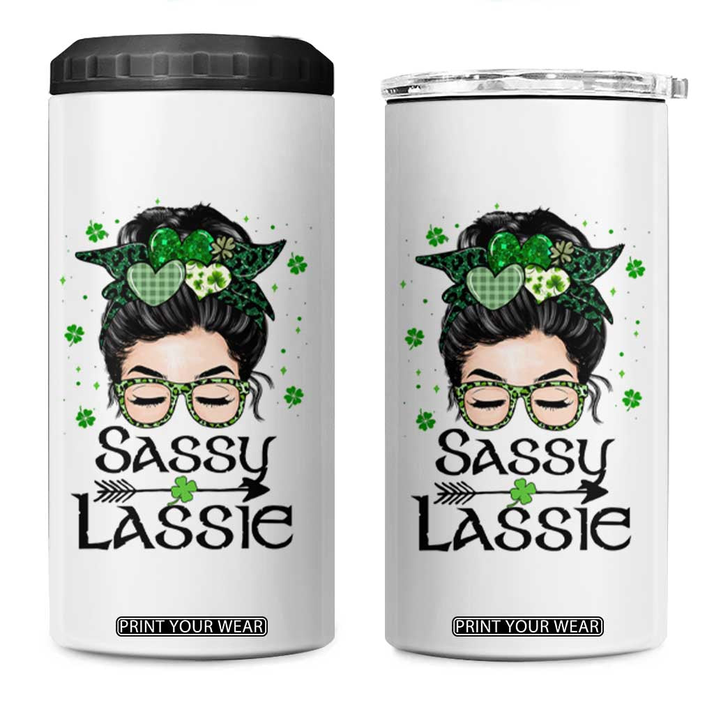 Lucky Sassy Lassie Messy Bun 4 in 1 Can Cooler Tumbler Funny St Patricks Day TS02 One Size: 16 oz White Print Your Wear