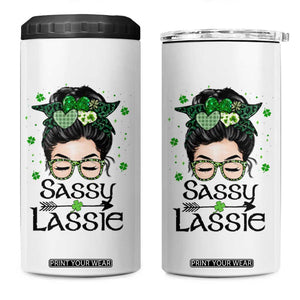 Lucky Sassy Lassie Messy Bun 4 in 1 Can Cooler Tumbler Funny St Patricks Day TS02 One Size: 16 oz White Print Your Wear