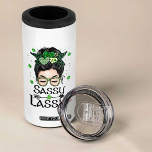 Lucky Sassy Lassie Messy Bun 4 in 1 Can Cooler Tumbler Funny St Patricks Day TS02 Print Your Wear