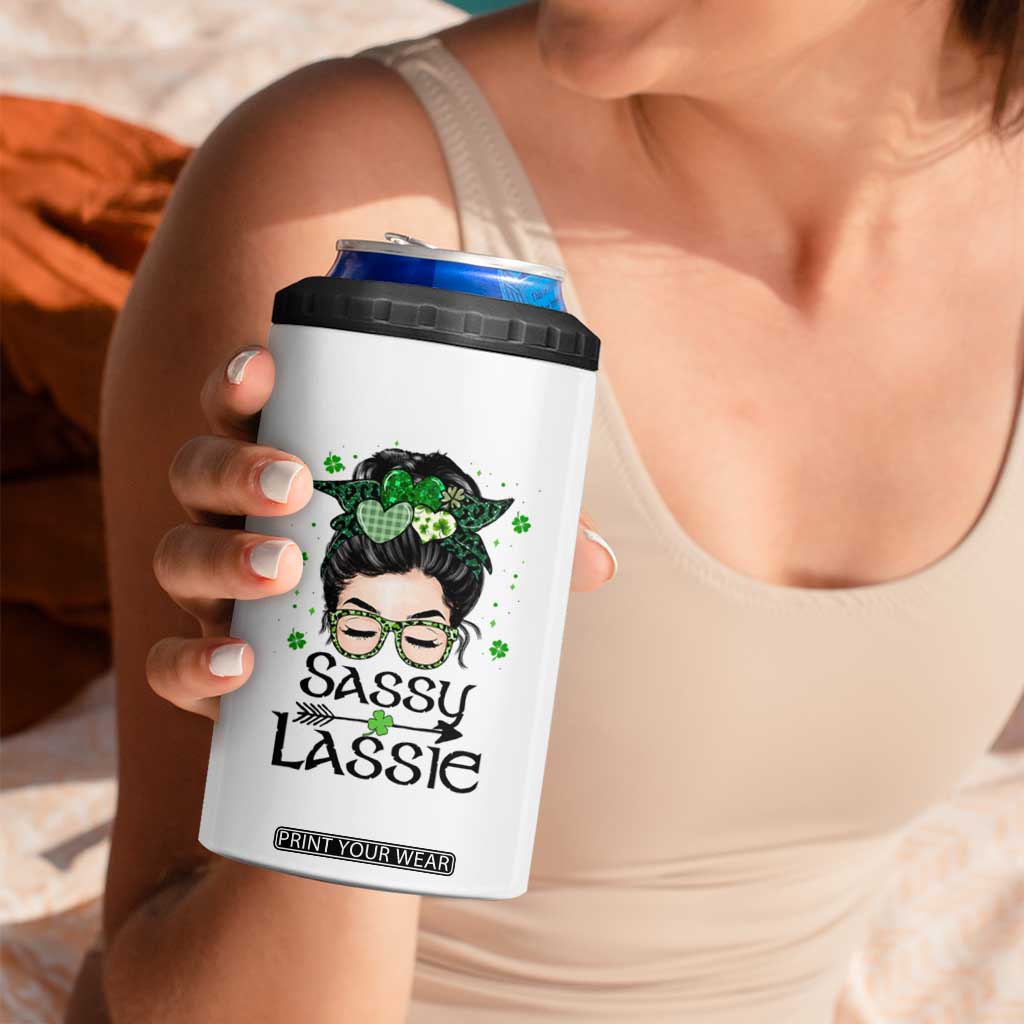 Lucky Sassy Lassie Messy Bun 4 in 1 Can Cooler Tumbler Funny St Patricks Day TS02 Print Your Wear