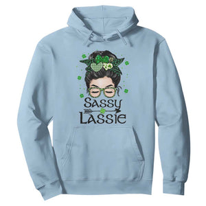 Lucky Sassy Lassie Messy Bun Hoodie Funny St Patricks Day TS02 Light Blue Print Your Wear