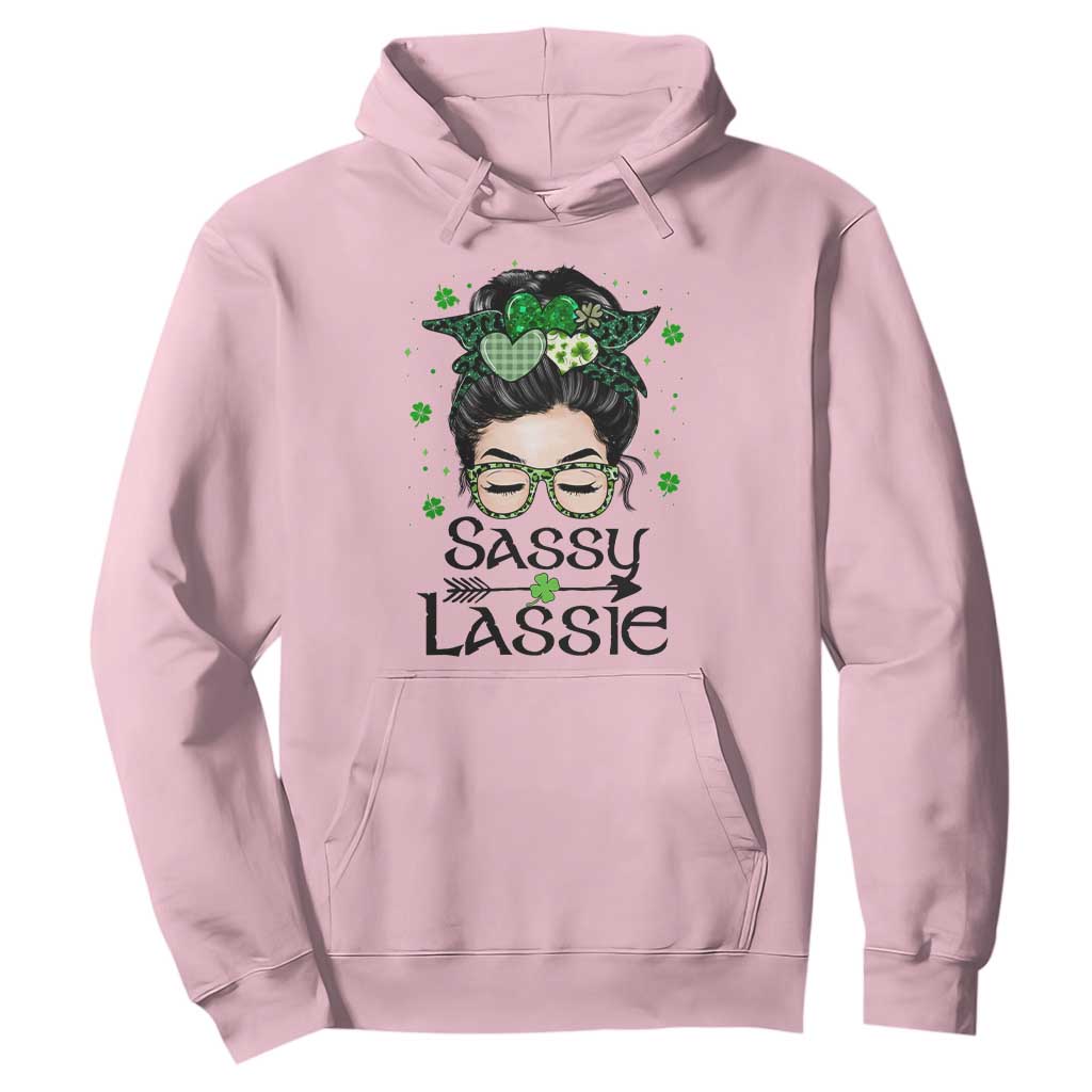 Lucky Sassy Lassie Messy Bun Hoodie Funny St Patricks Day TS02 Light Pink Print Your Wear
