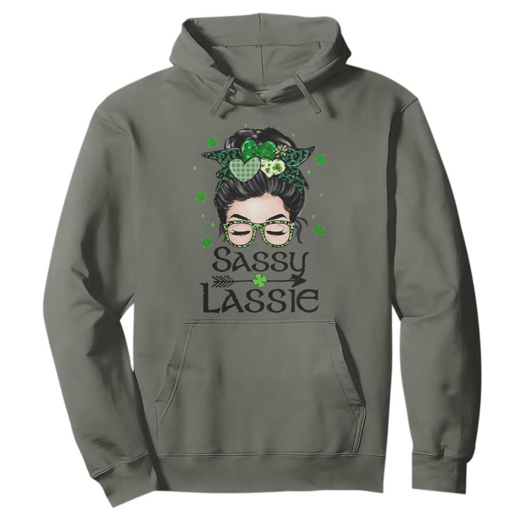 Lucky Sassy Lassie Messy Bun Hoodie Funny St Patricks Day TS02 Military Green Print Your Wear