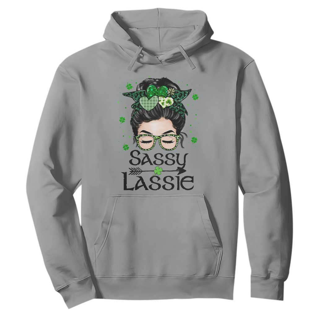 Lucky Sassy Lassie Messy Bun Hoodie Funny St Patricks Day TS02 Sport Gray Print Your Wear