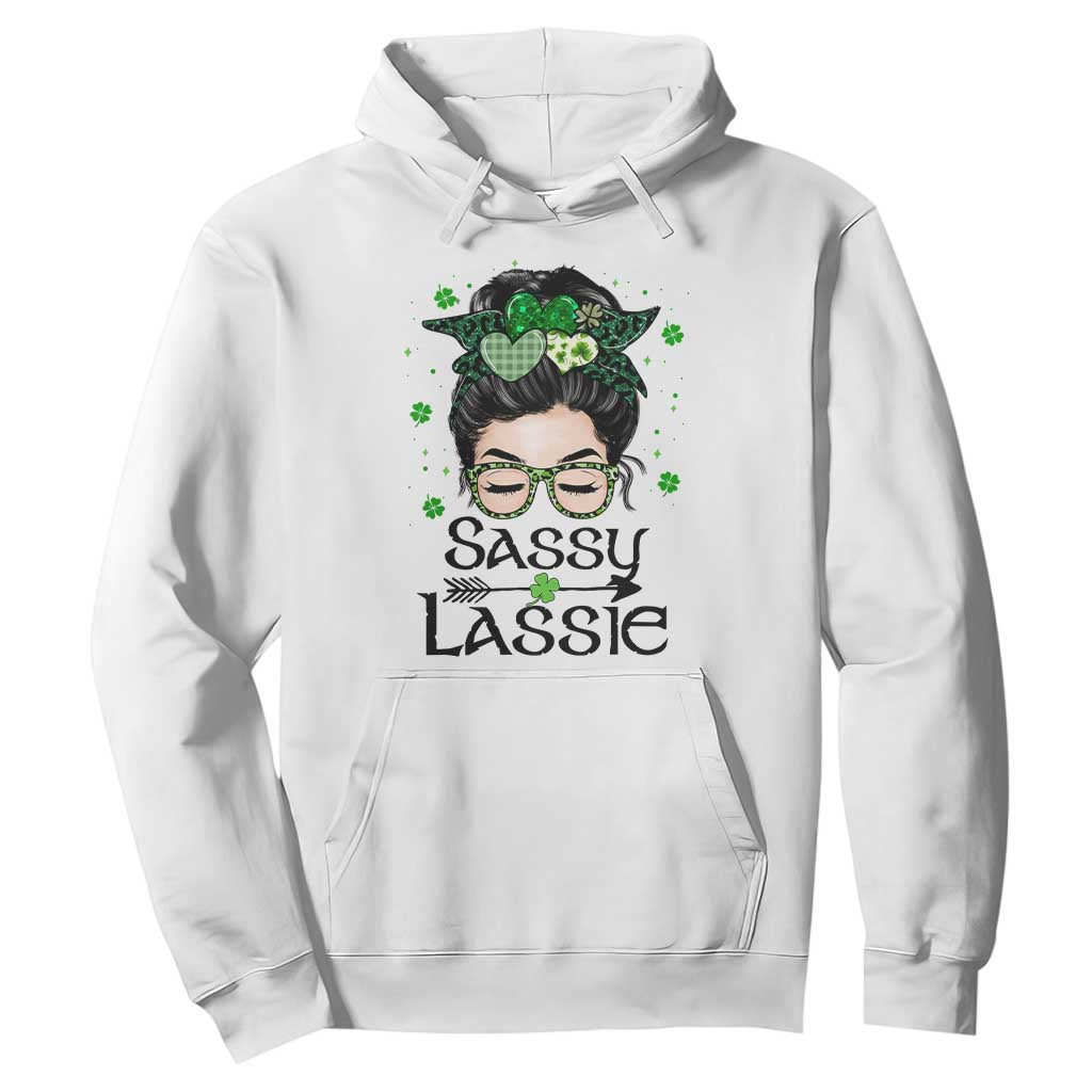 Lucky Sassy Lassie Messy Bun Hoodie Funny St Patricks Day TS02 White Print Your Wear
