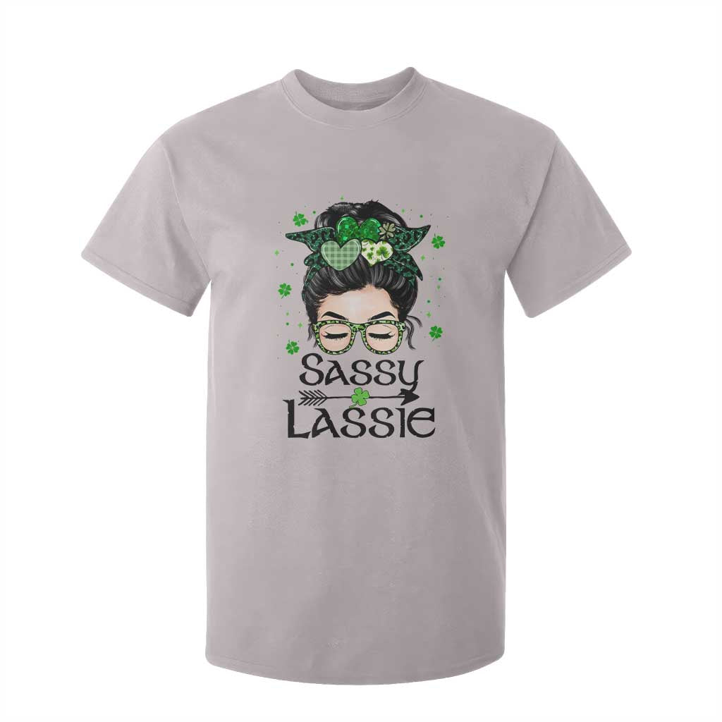 Lucky Sassy Lassie Messy Bun T Shirt For Kid Funny St Patricks Day TS02 Ice Gray Print Your Wear