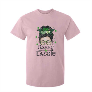 Lucky Sassy Lassie Messy Bun T Shirt For Kid Funny St Patricks Day TS02 Light Pink Print Your Wear